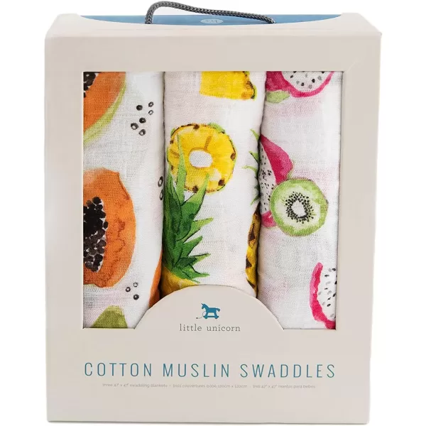 imageLittle Unicorn  Charcoal Hedgehog Cotton Muslin Swaddle Blanket Set  Set of 2  100 Cotton  Super Soft  Newborns and Infants  Large 47 x 47  Machine WashableTropical Fruit Set of 3
