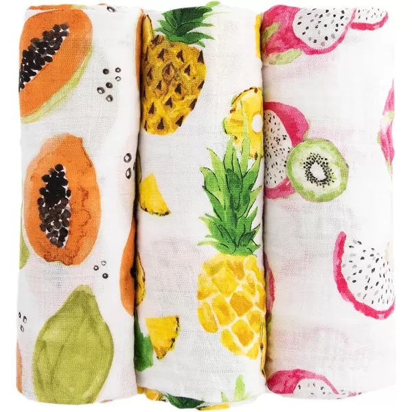 imageLittle Unicorn  Charcoal Hedgehog Cotton Muslin Swaddle Blanket Set  Set of 2  100 Cotton  Super Soft  Newborns and Infants  Large 47 x 47  Machine WashableTropical Fruit Set of 3