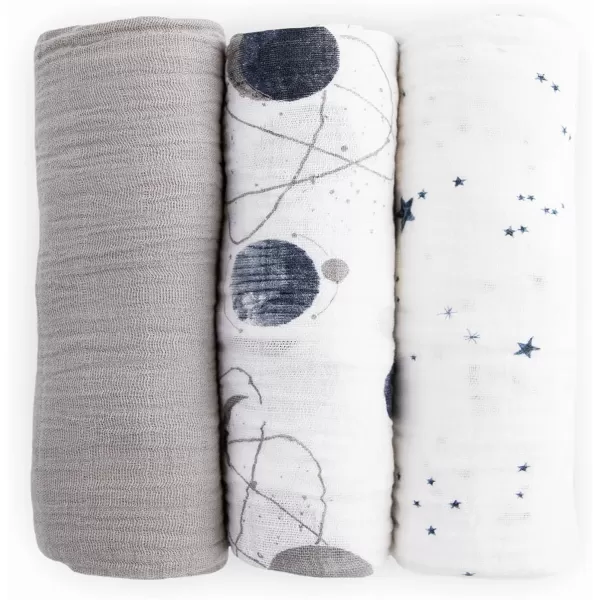 imageLittle Unicorn  Charcoal Hedgehog Cotton Muslin Swaddle Blanket Set  Set of 2  100 Cotton  Super Soft  Newborns and Infants  Large 47 x 47  Machine WashablePlanetary 2 Set of 3