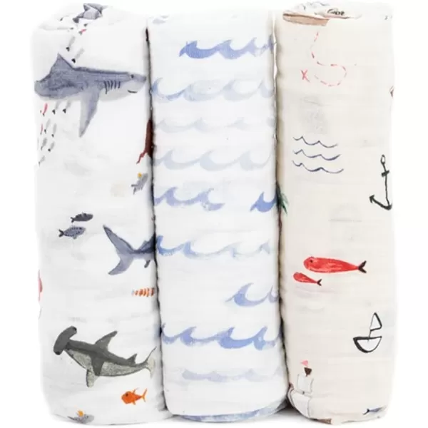 imageLittle Unicorn  Charcoal Hedgehog Cotton Muslin Swaddle Blanket Set  Set of 2  100 Cotton  Super Soft  Newborns and Infants  Large 47 x 47  Machine WashableShark 2 Set of 3