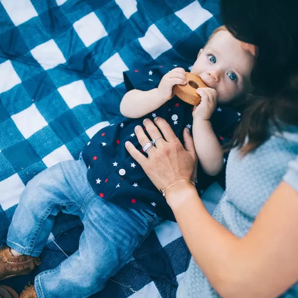 imageLittle Unicorn  Midnight Poppy IndoorOutdoor Blanket  100 Polyester  Water Resistant  Simple Clean  Wipeable Material  Easy to Carry  Babies and Toddlers  Machine Washable  5 x 105 x 7 Navy Plaid