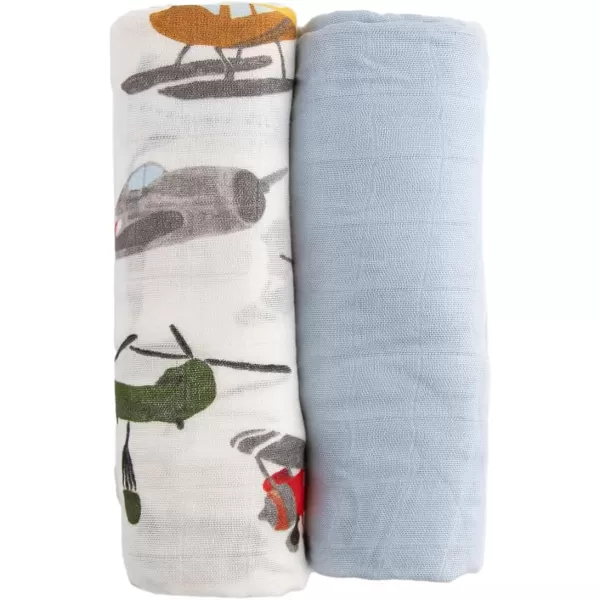 imageLittle Unicorn  Safari Social Deluxe Swaddle Set  Set of 2  100 Rayon Muslin from Bamboo  Super Soft  Newborns and Infants  Large 47 x 47  Machine WashableAir Show Set Set of 2