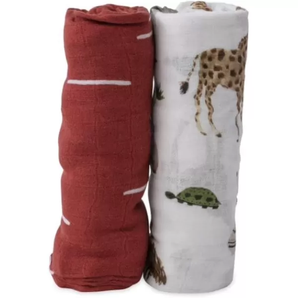 imageLittle Unicorn  Safari Social Deluxe Swaddle Set  Set of 2  100 Rayon Muslin from Bamboo  Super Soft  Newborns and Infants  Large 47 x 47  Machine WashableSafari Social Set of 2