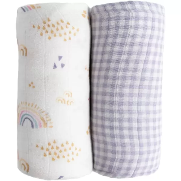 imageLittle Unicorn  Safari Social Deluxe Swaddle Set  Set of 2  100 Rayon Muslin from Bamboo  Super Soft  Newborns and Infants  Large 47 x 47  Machine WashableRainbow Gingham Set Set of 2