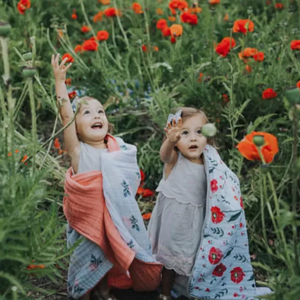 imageLittle Unicorn  Watercolor Roses Cotton Muslin Quilt Blanket  100 Cotton  Super Soft  Babies and Toddlers  Large 47 x 47  Machine Washable47x47 Summer Poppy