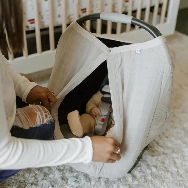 imageLittle Unicorn 100 Cotton Muslin Car Seat Canopy  Super Soft Lightweight Cover with Window  Breathable  Magnetic Closure  Baby and Infant  Machine Washable  Shower Gift  Dino FriendsPorpoise