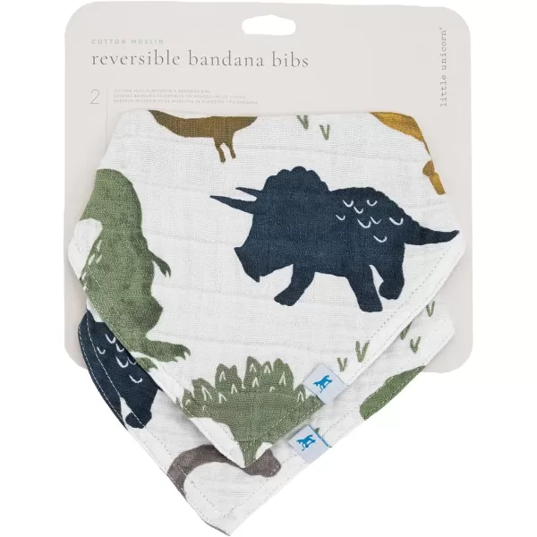 imageLittle Unicorn Cotton Muslin Reversible Bandana Bib 2 PackDino Friends