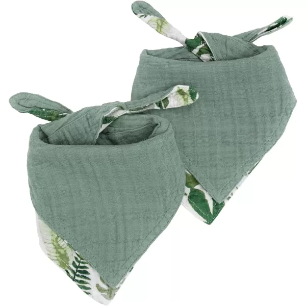 imageLittle Unicorn Cotton Muslin Reversible Bandana Bib 2 PackTropical Leaf