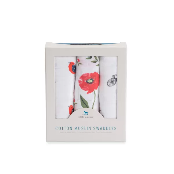 imageLittle Unicorn Cotton Muslin Swaddle  Summer Poppy Set  3 PkSummer Poppy