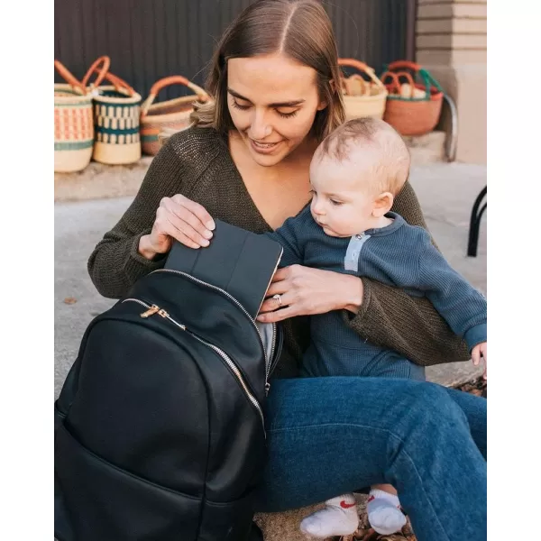 imageLittle Unicorn Skyline Backpack  Diaper Work Travel Bag with Changing Pad  Premium Vegan Leather  Lightweight amp Durable Design  5 Interior Pockets  Easily Wipes Clean Grey UmberBlack