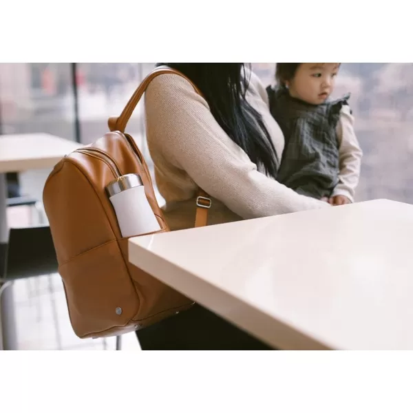 imageLittle Unicorn Skyline Backpack  Diaper Work Travel Bag with Changing Pad  Premium Vegan Leather  Lightweight amp Durable Design  5 Interior Pockets  Easily Wipes Clean Grey UmberCognac