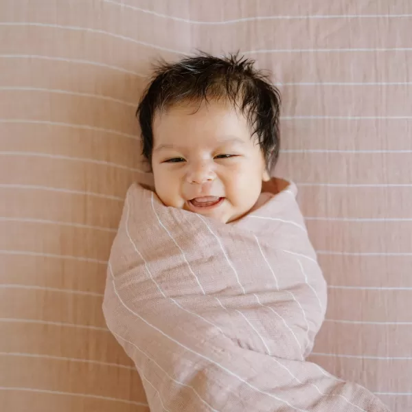 imageLittle Unicorn Taupe Cross Fitted Crib Sheet  100 Cotton Muslin  Super Soft  Sized for Standard Baby Crib amp Toddler Mattress  Machine Washable  52 x 28 x 9Mauve Stripe