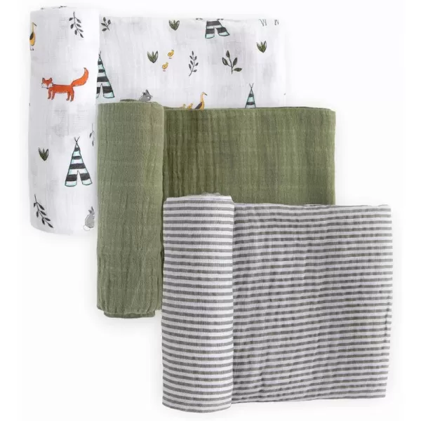 imageLittle Unicorn  Charcoal Hedgehog Cotton Muslin Swaddle Blanket Set  Set of 2  100 Cotton  Super Soft  Newborns and Infants  Large 47 x 47  Machine WashableForest Friends 2 Set of 3