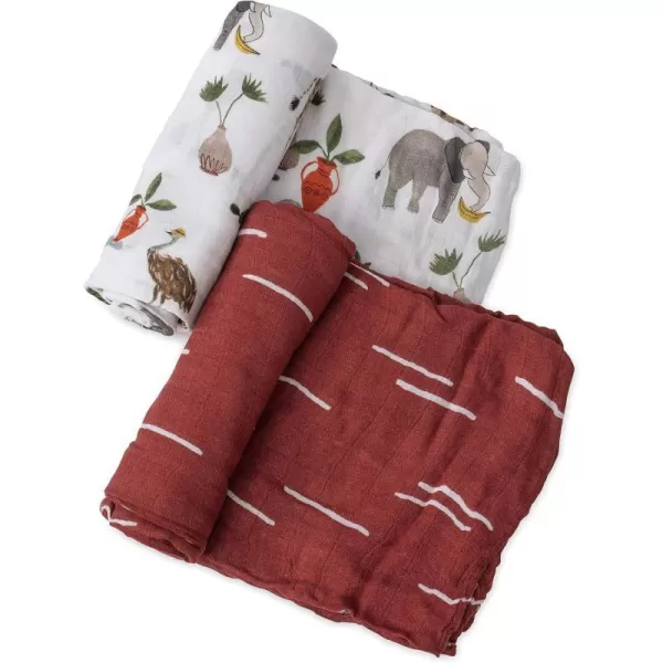 imageLittle Unicorn  Safari Social Deluxe Swaddle Set  Set of 2  100 Rayon Muslin from Bamboo  Super Soft  Newborns and Infants  Large 47 x 47  Machine WashableSafari Social Set of 2