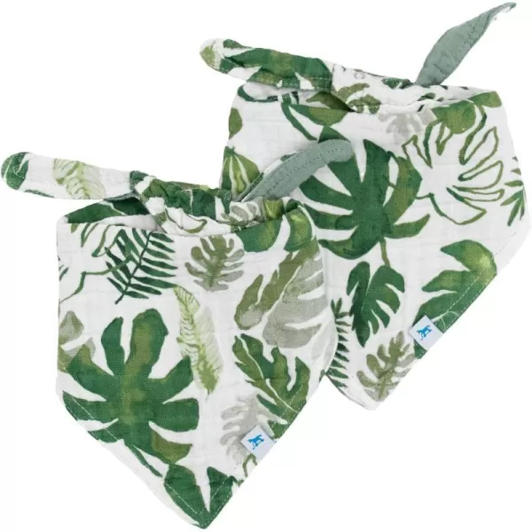 imageLittle Unicorn Cotton Muslin Reversible Bandana Bib 2 PackTropical Leaf