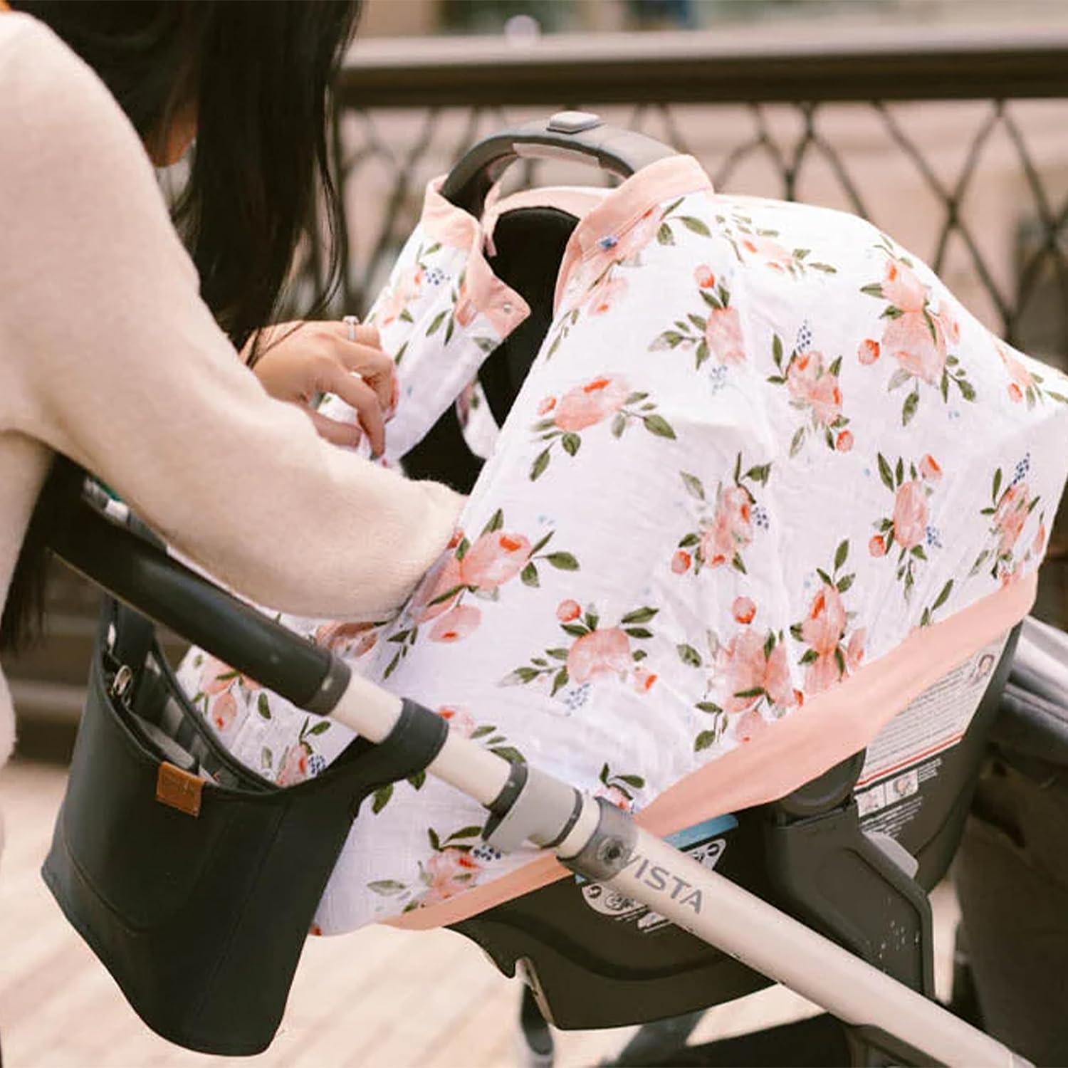 imageLittle Unicorn Breathable Car Seat Canopy  Magnetic Closure Cover ampamp Universal Fit  Protection ampamp Privacy for Baby Adobe CheckerWatercolor Roses