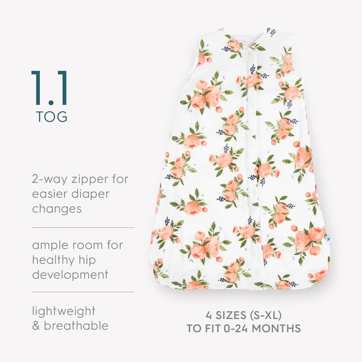 imageLittle Unicorn 06 Month Premium Muslin Sleep Sack 11 TOG  Soft ampamp Breathable Muslin Cotton for safer sleep  2 way zipper Taupe CrossWatercolor Roses