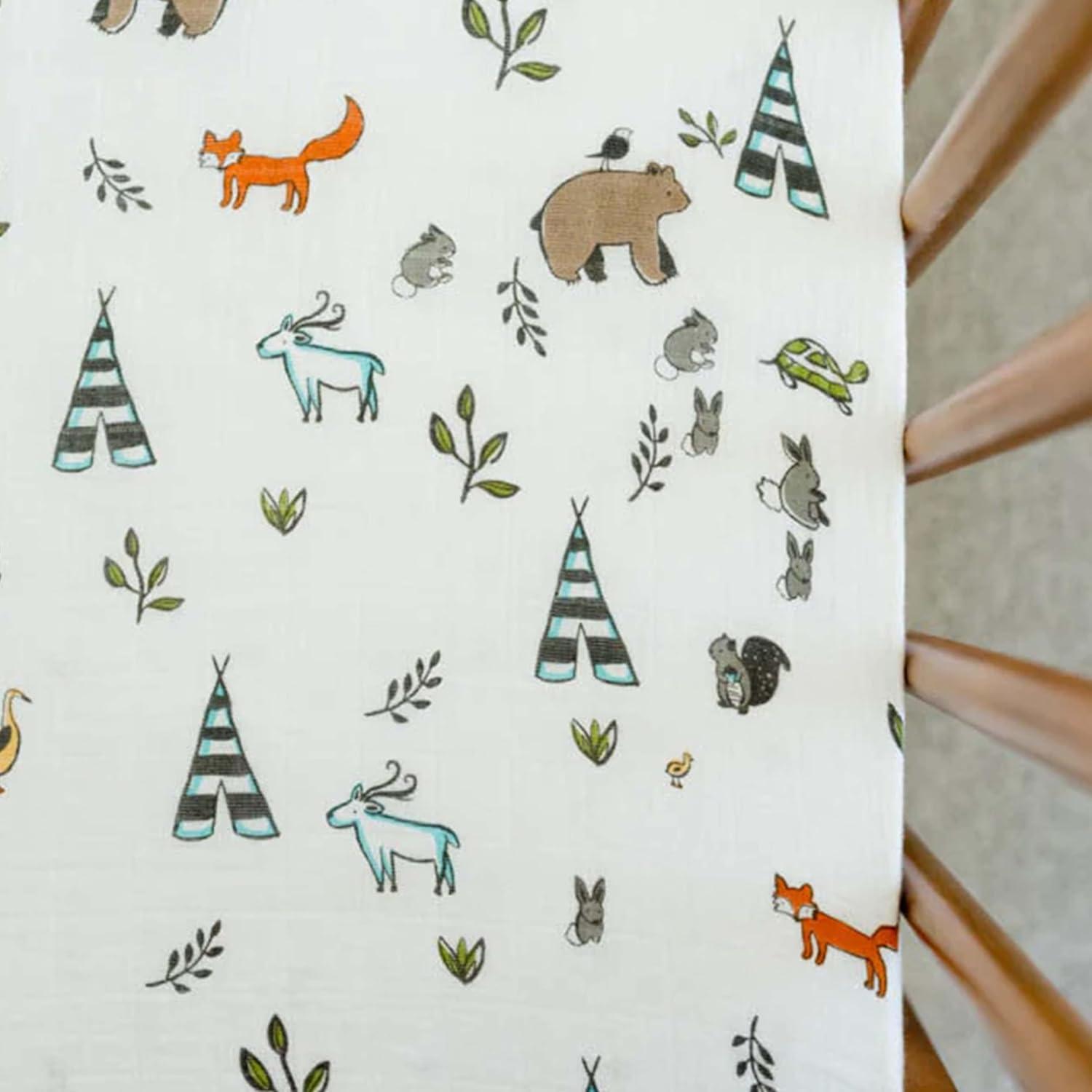 imageLittle Unicorn Premium Crib Sheet  Breathable ampamp SuperSoft Muslin Fabric Watercolor RosesForest Friends