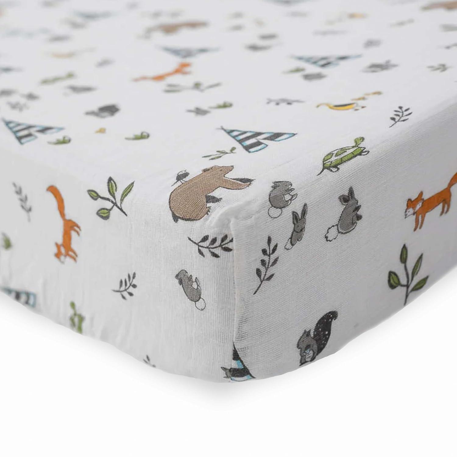 imageLittle Unicorn Premium Crib Sheet  Breathable ampamp SuperSoft Muslin Fabric Watercolor RosesForest Friends