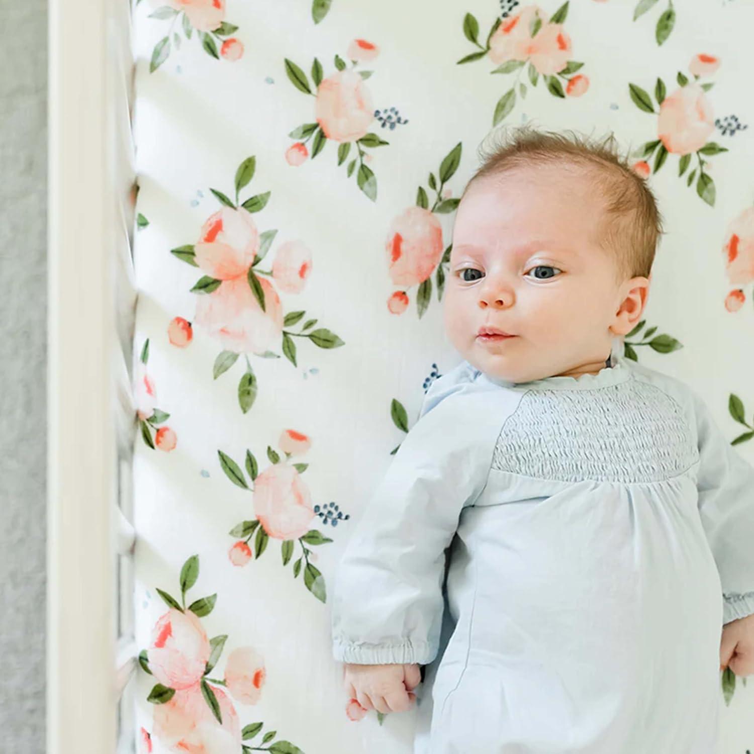 imageLittle Unicorn Premium Crib Sheet  Breathable ampamp SuperSoft Muslin Fabric Watercolor RosesWatercolor Roses