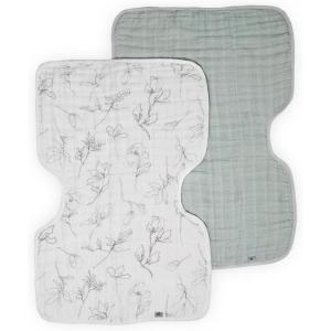 imageLittle Unicorn 100 Certified Natural Organic Cotton Burp Cloth 2 Pack  UltraAbsorbent ampamp Soft Muslin Fabric  Larger Size ampamp Ergonomic Design Floral Field  DriftwoodPencil Floral  White Sage