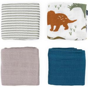 imageLittle Unicorn Cotton Muslin Squares 4 Pack  Nursing Burping Feeding Wiping Spills  Super Soft and Lightweight Blanket for Baby Boys and Girls  275 x 275  White SetDino Friends Set