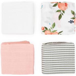 imageLittle Unicorn Cotton Muslin Squares 4 Pack  Nursing Burping Feeding Wiping Spills  Super Soft and Lightweight Blanket for Baby Boys and Girls  275 x 275  White SetWatercolor Roses