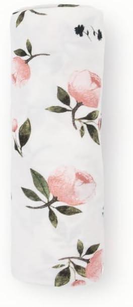imageLittle Unicorn Large Stretch Knit Swaddle Blanket 2 Pack Super Soft with Optimal Stretch for swaddling  Giftable Set Dino PalsWatercolor Rose