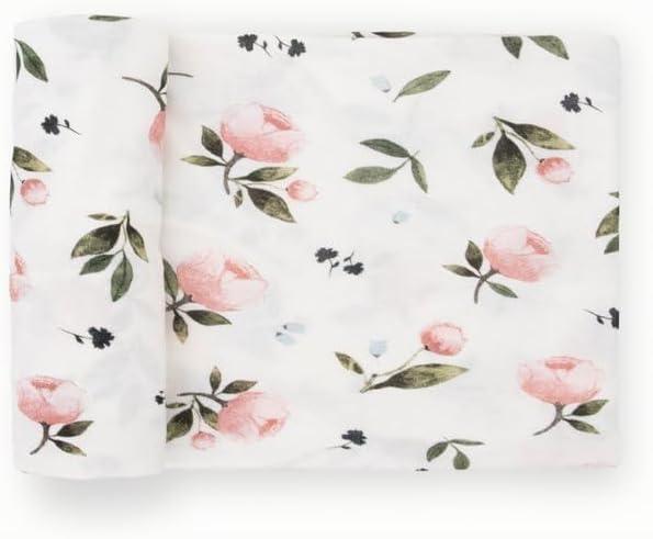 imageLittle Unicorn Large Stretch Knit Swaddle Blanket 2 Pack Super Soft with Optimal Stretch for swaddling  Giftable Set Dino PalsWatercolor Rose