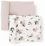 imageLittle Unicorn Large Stretch Knit Swaddle Blanket 2 Pack Super Soft with Optimal Stretch for swaddling  Giftable Set Dino PalsWatercolor Rose