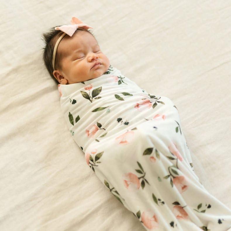 imageLittle Unicorn Large Stretch Knit Swaddle Blanket 2 Pack Super Soft with Optimal Stretch for swaddling  Giftable Set Dino PalsWatercolor Rose