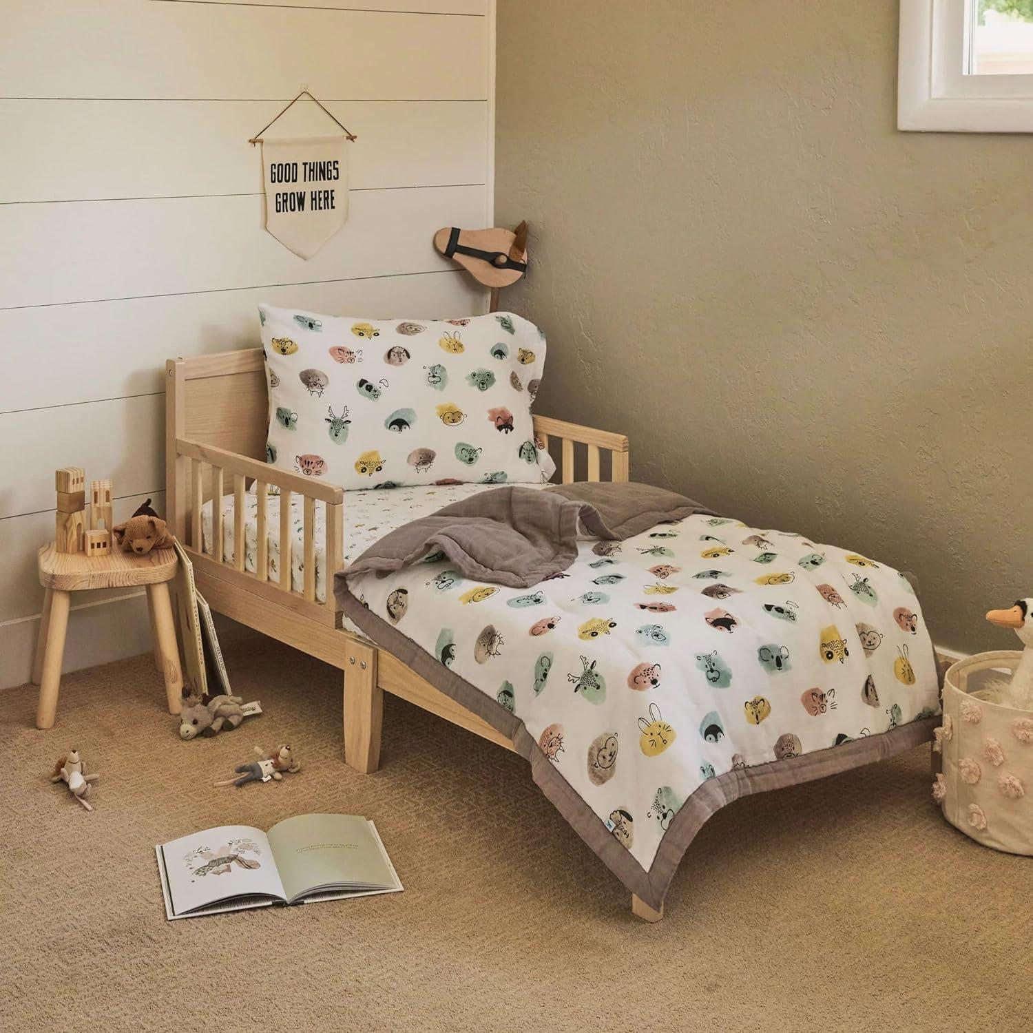 imageLittle Unicorn Toddler Bedding 3Piece Set  Super Soft ampamp Breathable Muslin Fabric  for Convertible Cribs ampamp Toddler Beds WhalesWatercolor Critters