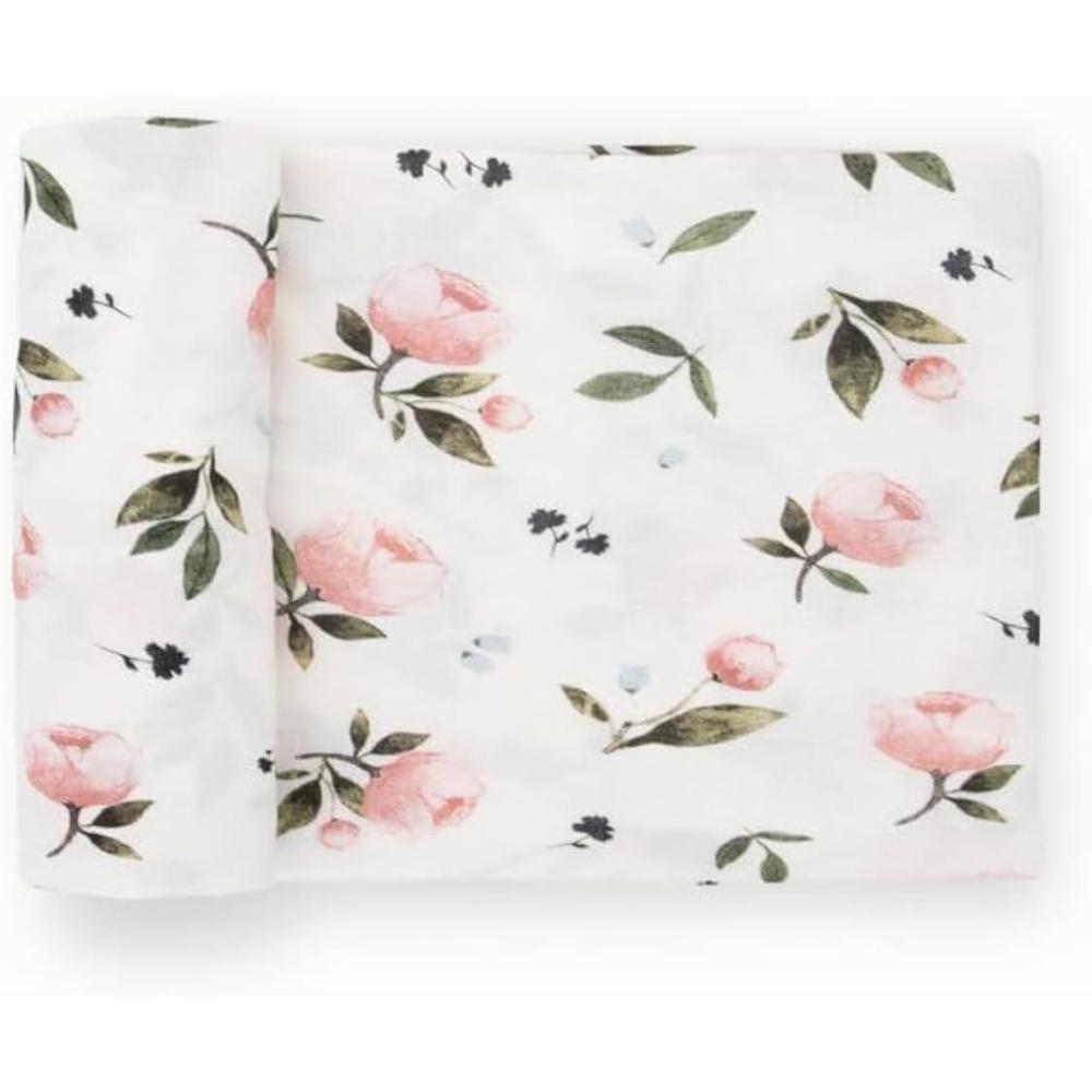imageLittle Unicorn Large Stretch Knit Swaddle Blanket 2 Pack Super Soft with Optimal Stretch for swaddling  Giftable Set Dino PalsWatercolor Rose