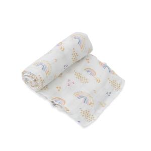 imageLittle Unicorn  Rainbows ampamp Raindrops Deluxe Swaddle  Single  100 Rayon Muslin from Bamboo  Super Soft  Newborns and Infants  Large 47 x 47  Machine Washable
