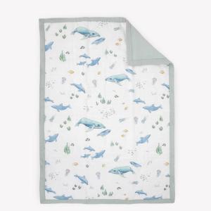 imageLittle Unicorn Lofty Comforter Blanket  Super Soft ampamp Breathable Muslin Fabric Great for Play ampamp Bedtime Blanket Blast OffWhales