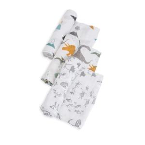 imageLittle Unicorn Cotton Muslin Swaddle Blankets set Of 3  Dino Friends Blue Green Navy