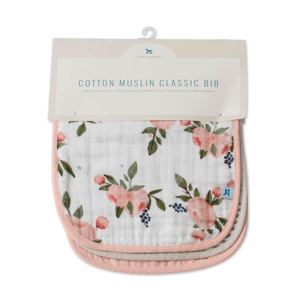 imageLittle Unicorn Premium Classic Bib 3 pack  Adjustable as baby grows  Soft fabric on skin  Great for first time eaters Berry LemonadeWatercolor Roses