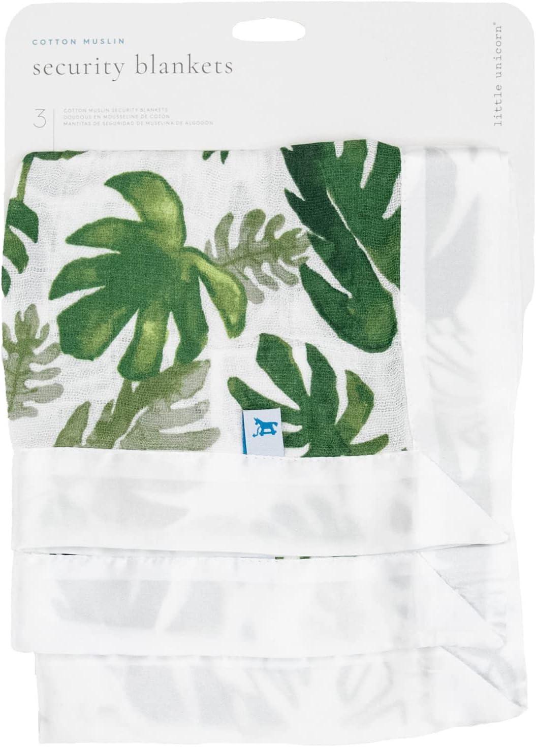 imageLittle Unicorn Security Blankets 3 Pack  100 Cotton Muslin with Satin Border Super Soft and Breathable  Baby Infant Toddler  Lovey for Boys and Girls  Tropical LeafTropical Leaf