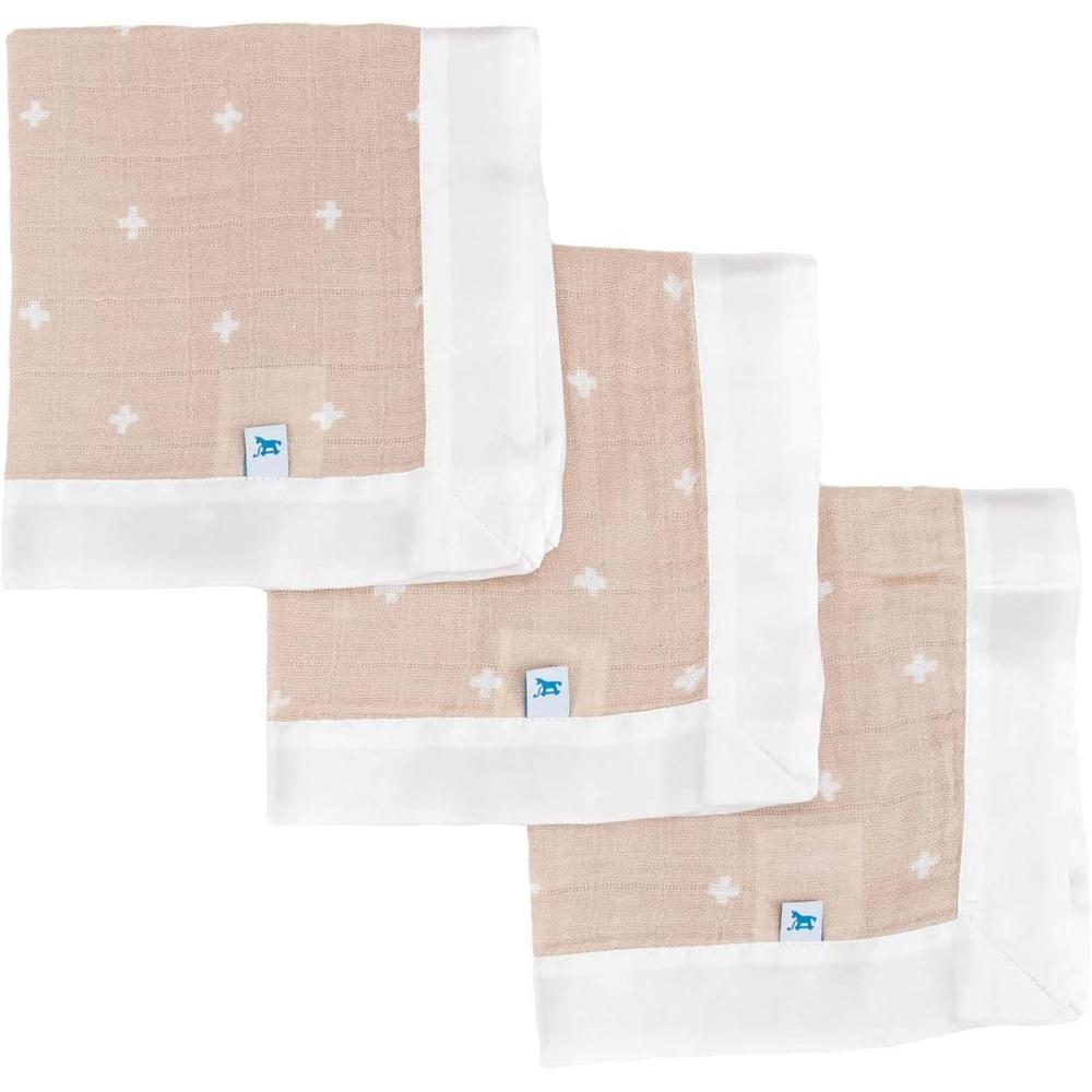 imageLittle Unicorn Security Blankets 3 Pack  100 Cotton Muslin with Satin Border Super Soft and Breathable  Baby Infant Toddler  Lovey for Boys and Girls  Tropical LeafTaupe Cross