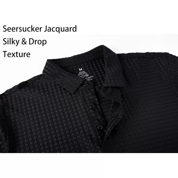 Alex Vando Mens Bubble Jacquard Polo Shirt Super Stretch Short Sleeve Polo Shirts for Men