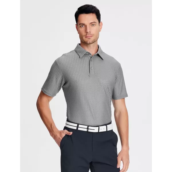 Alex Vando Mens Bubble Jacquard Polo Shirt Super Stretch Short Sleeve Polo Shirts for Men