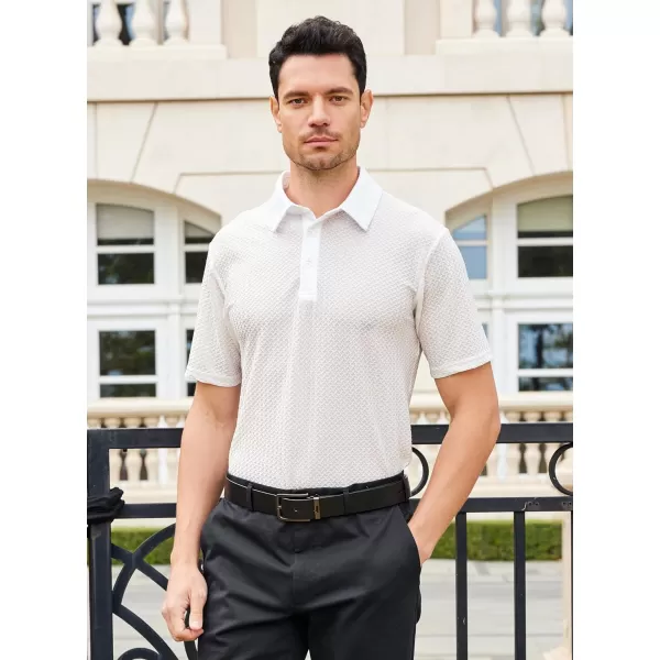 Alex Vando Mens Bubble Jacquard Polo Shirt Super Stretch Short Sleeve Polo Shirts for Men