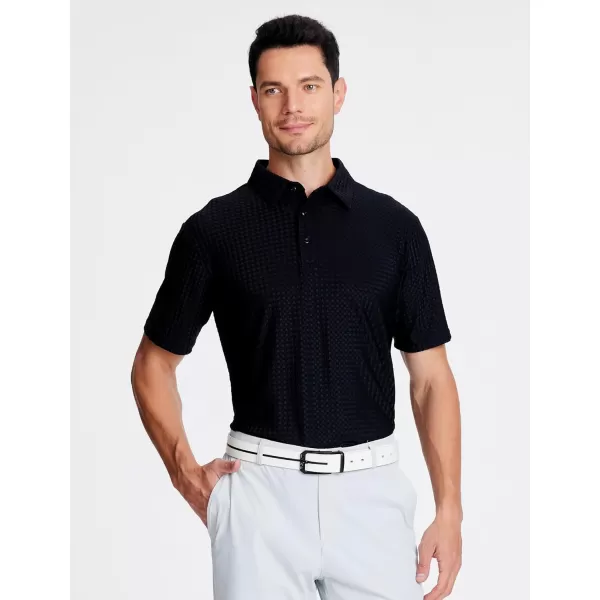 Alex Vando Mens Bubble Jacquard Polo Shirt Super Stretch Short Sleeve Polo Shirts for Men