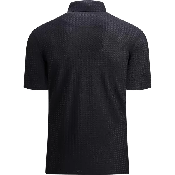 Alex Vando Mens Bubble Jacquard Polo Shirt Super Stretch Short Sleeve Polo Shirts for Men