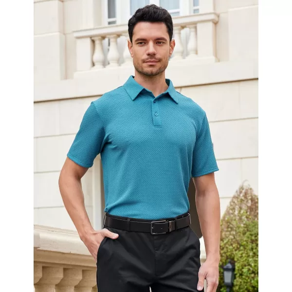 Alex Vando Mens Bubble Jacquard Polo Shirt Super Stretch Short Sleeve Polo Shirts for Men