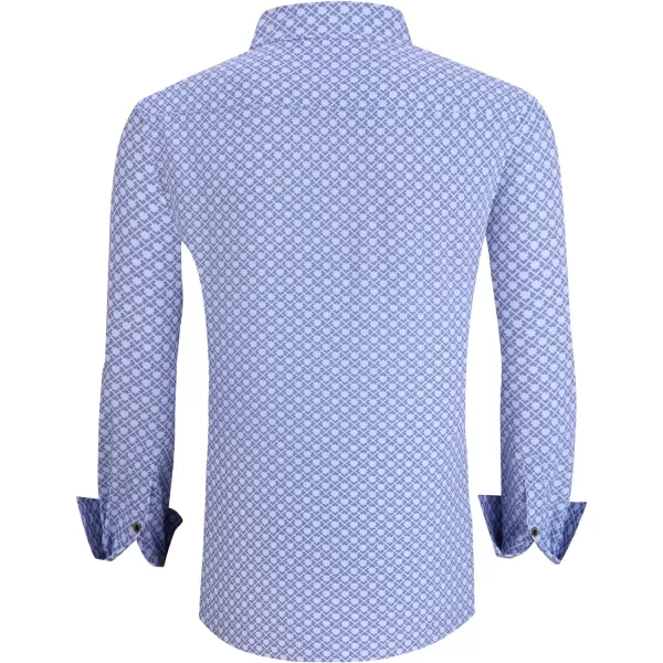 Alex Vando Mens Button Down Shirts Wrinkle Free 4-Way Stretch Print Business Casual Shirt