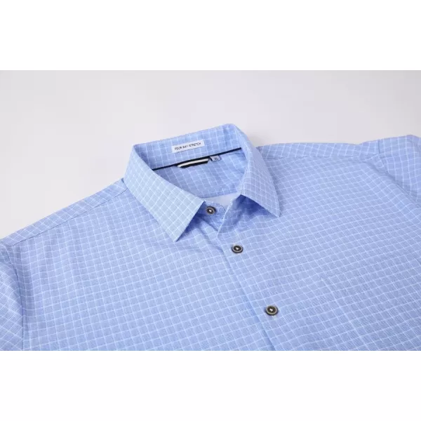 Alex Vando Mens Button Down Shirts Wrinkle Free 4-Way Stretch Short Sleeve Business Casual Shirt