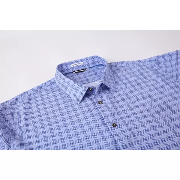 Alex Vando Mens Button Down Shirts Wrinkle Free 4-Way Stretch Short Sleeve Business Casual Shirt
