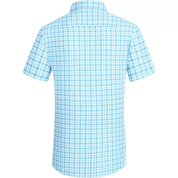 Alex Vando Mens Button Down Shirts Wrinkle Free 4-Way Stretch Short Sleeve Business Casual Shirt