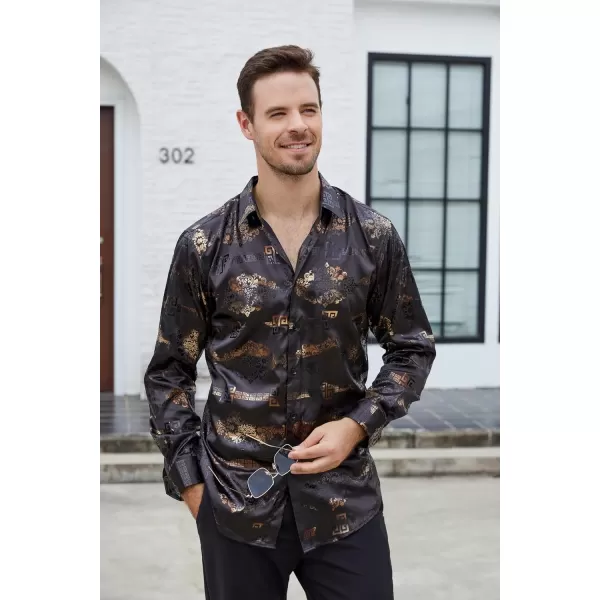 Alex Vando Mens Digital Printing Dress Shirts Iron-Free Regular Fit Party Button Down Shirt